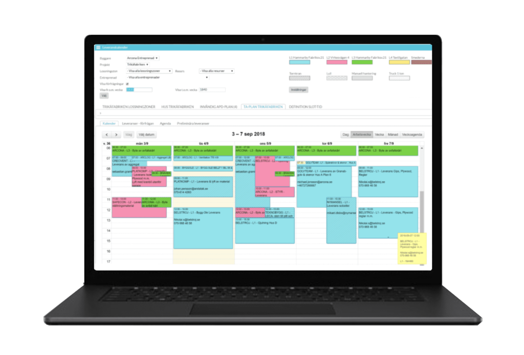 Myloc Construction Schedule kalender schema bygglogistik