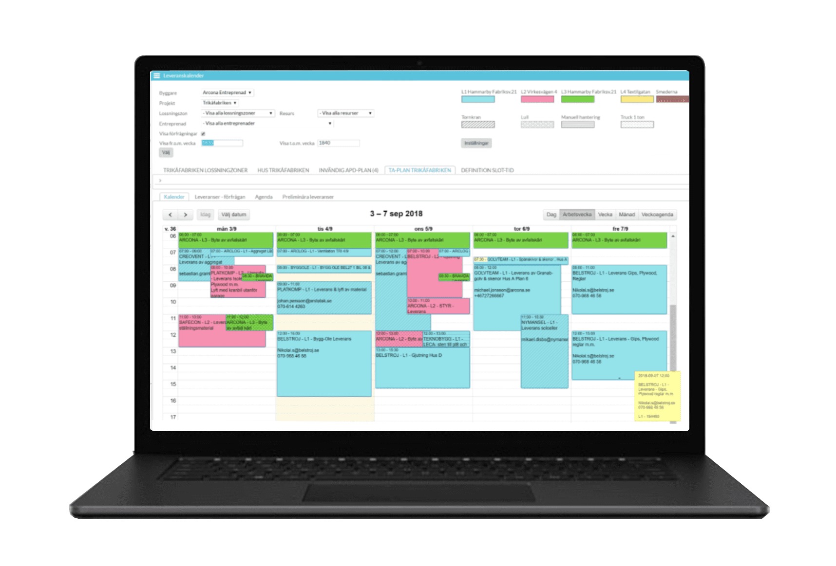 Myloc Construction Schedule kalender schema bygglogistik